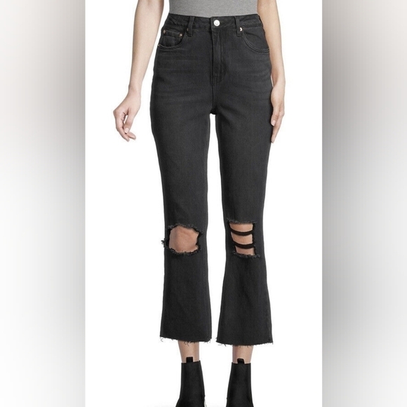 AVEC Les Filles Distressed Cropped Flare High Waist Jeans Black Size 30 - Picture 3 of 3